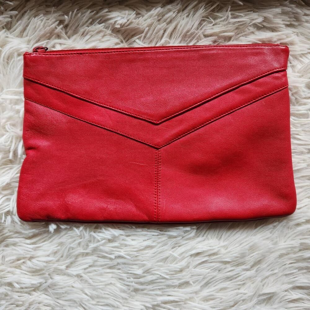 Summit Hill Leather Clutch Purse Solid Red Zip Top Holiday Handbag Vintage